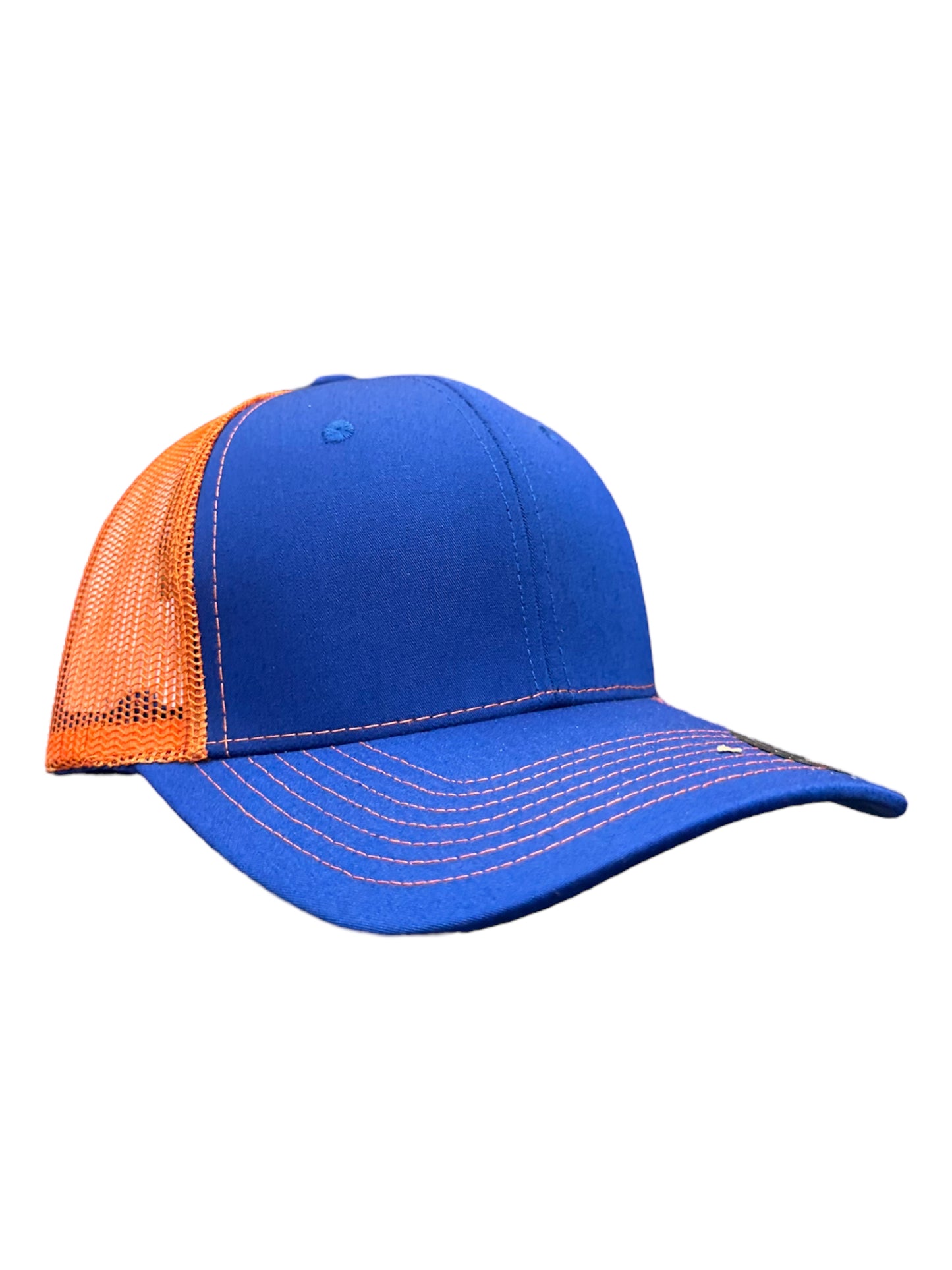 Orange and blue trucker mesh snapbacks