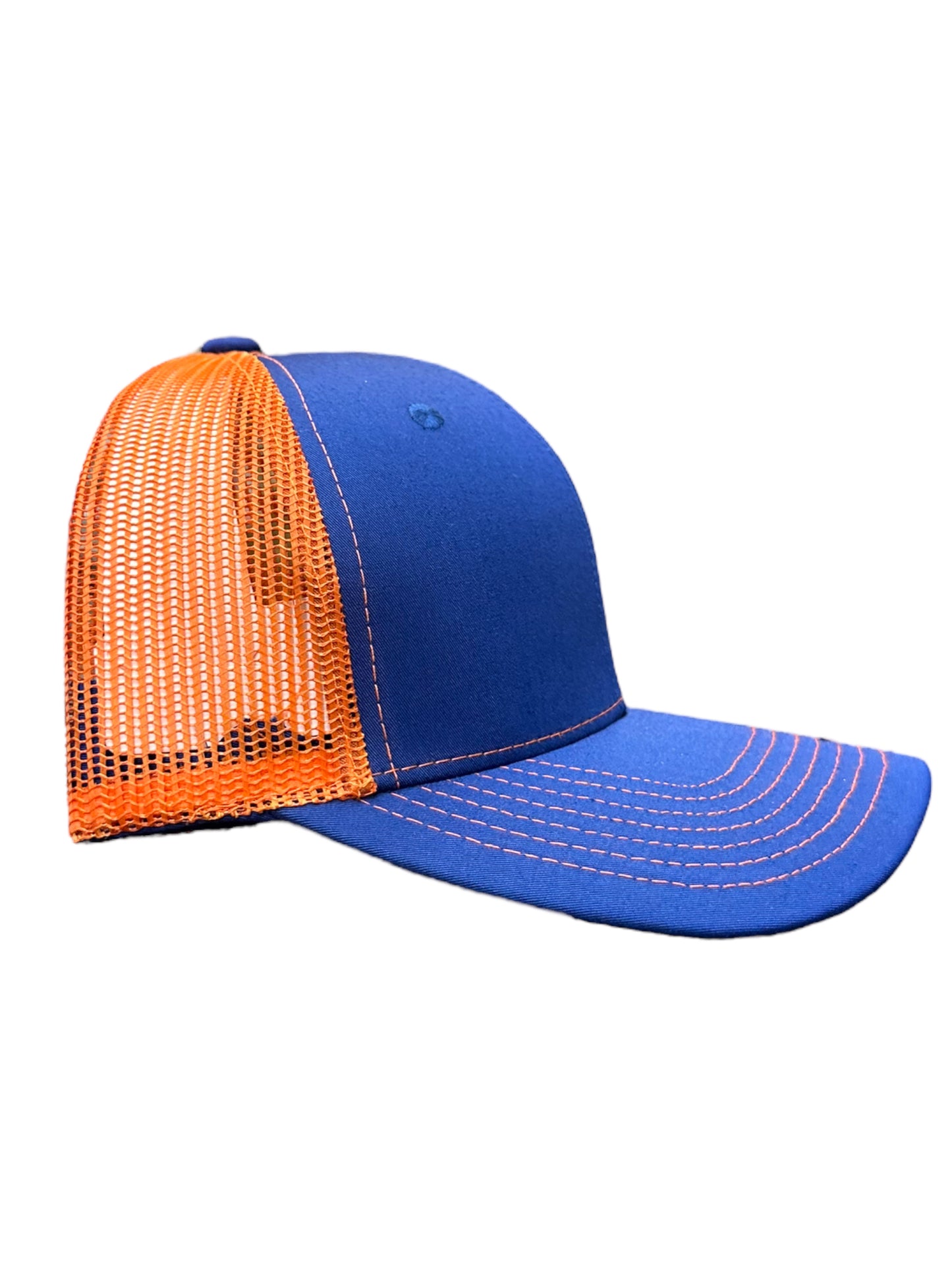 Orange and blue trucker mesh snapbacks