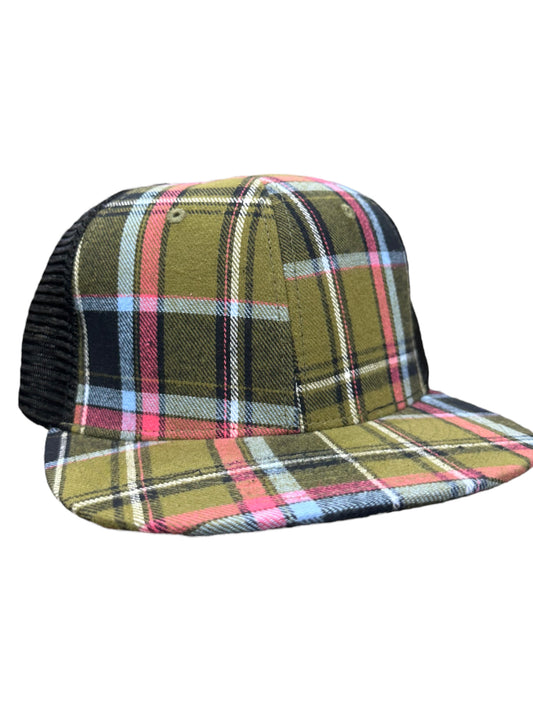 Plaid green, blue & pink SnapBack hat
