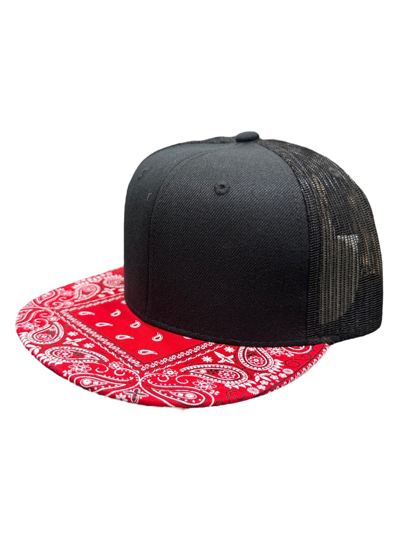 Black & Red bandana printed brim SnapBack hat