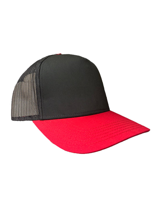 Red and black trucker curved SnapBack