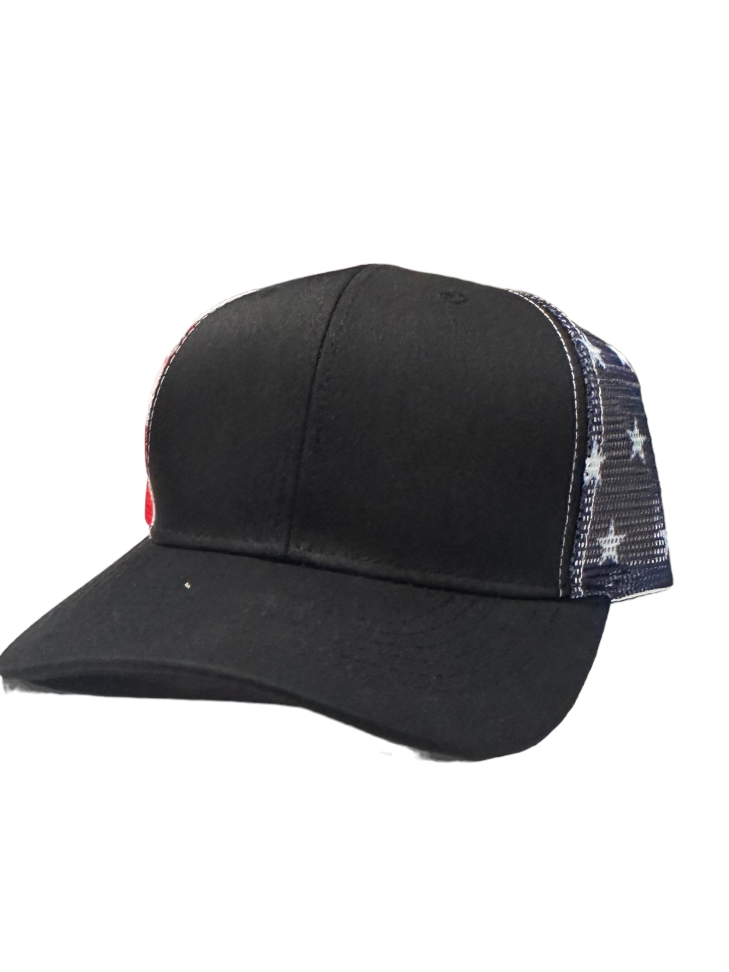 American flag mesh black curved trucker SnapBack