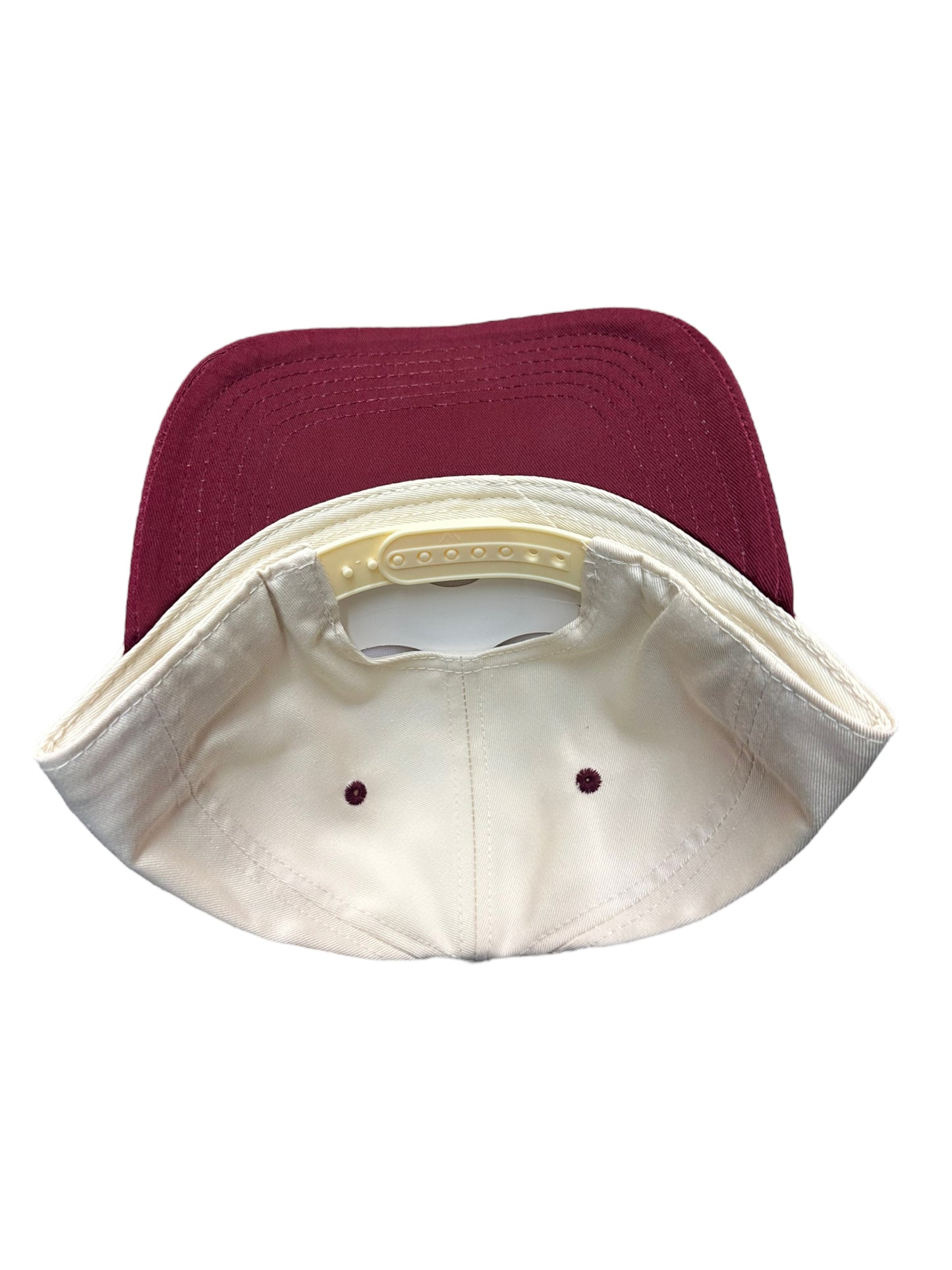 Cream and maroon a frame SnapBack