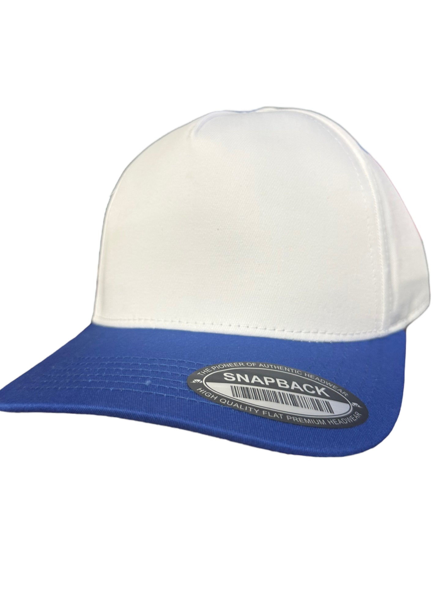 White and royal blue SnapBacks