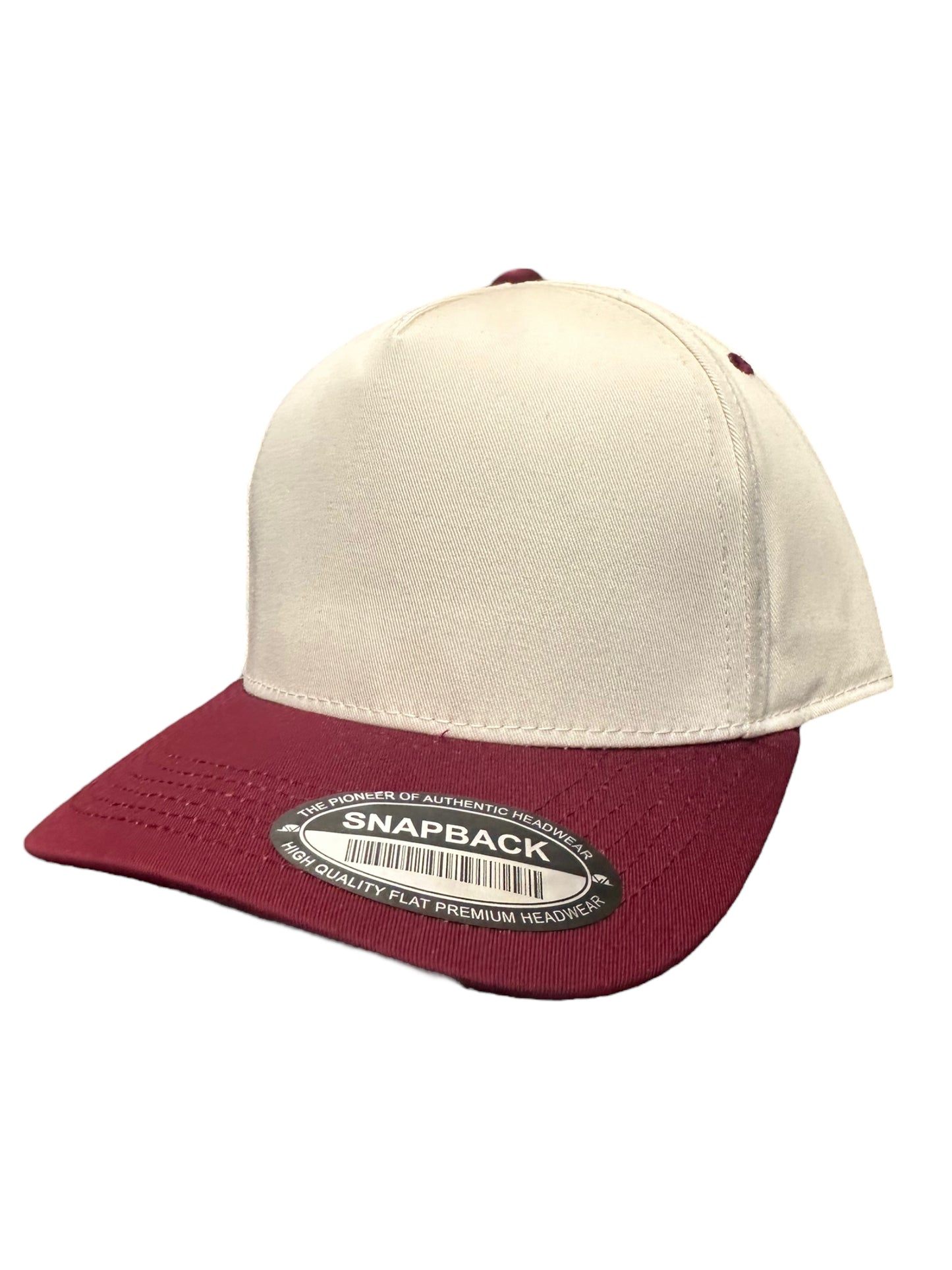 Cream and maroon a frame SnapBack