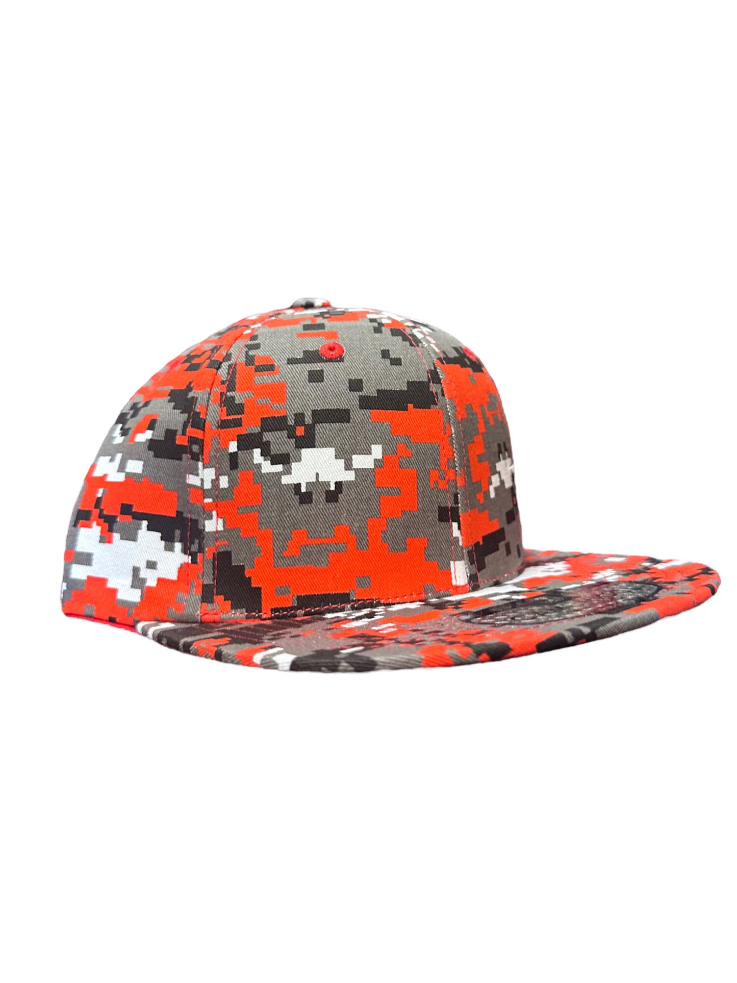 Red digital camouflage snapbacks