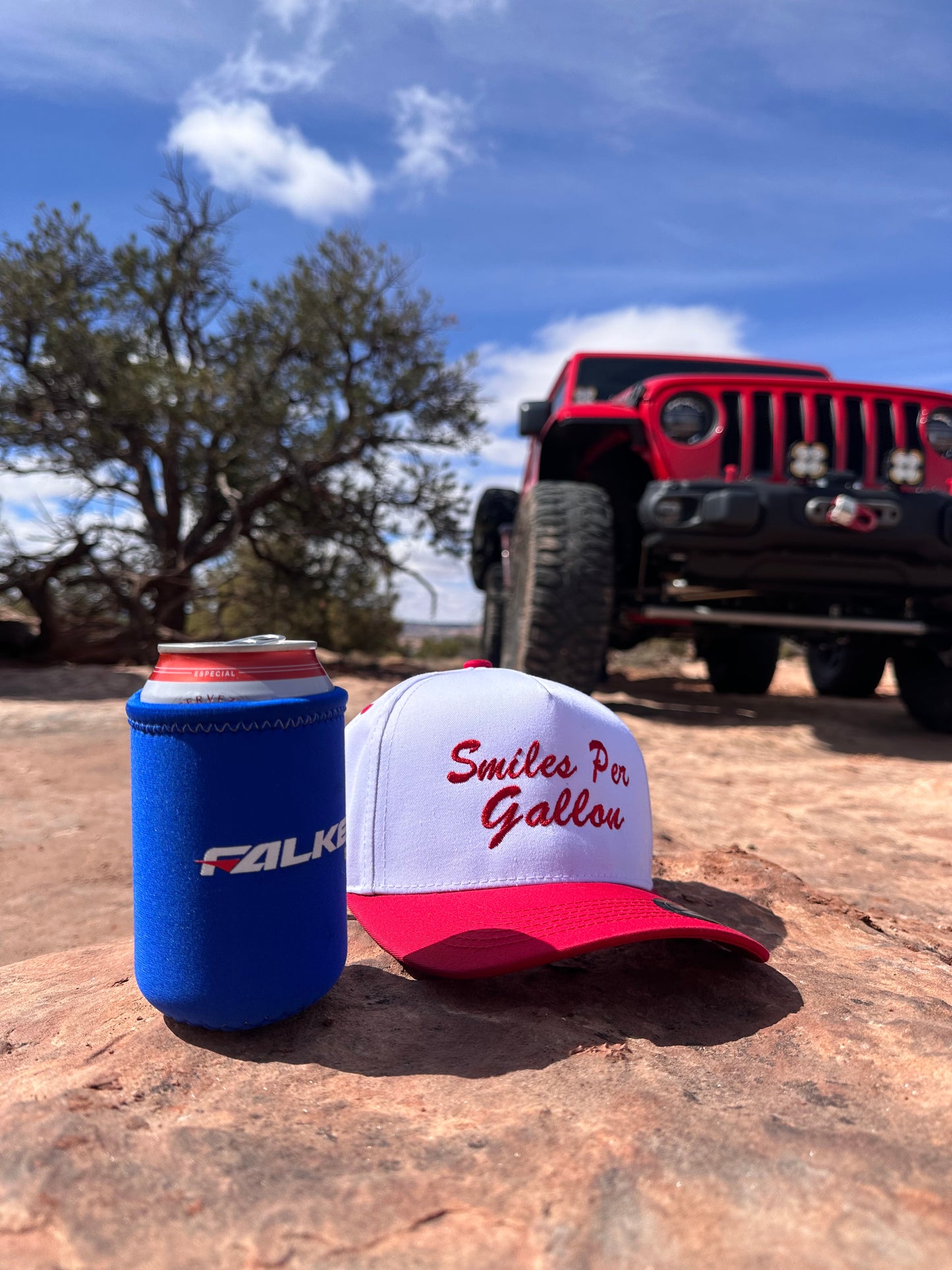 Smiles per Gallon red A frame SnapBack