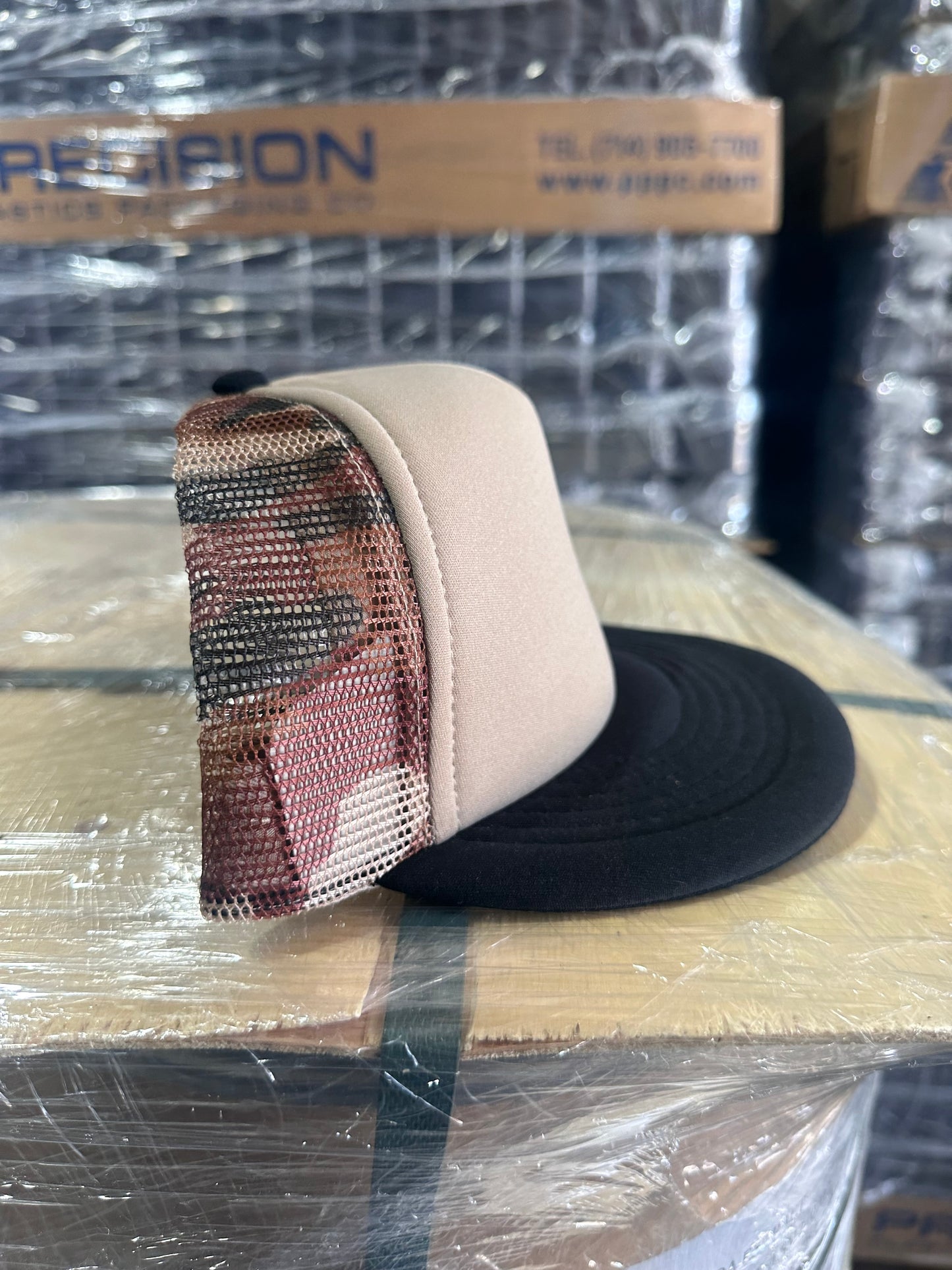 Beige Black & Camouflage mesh foam trucker hat