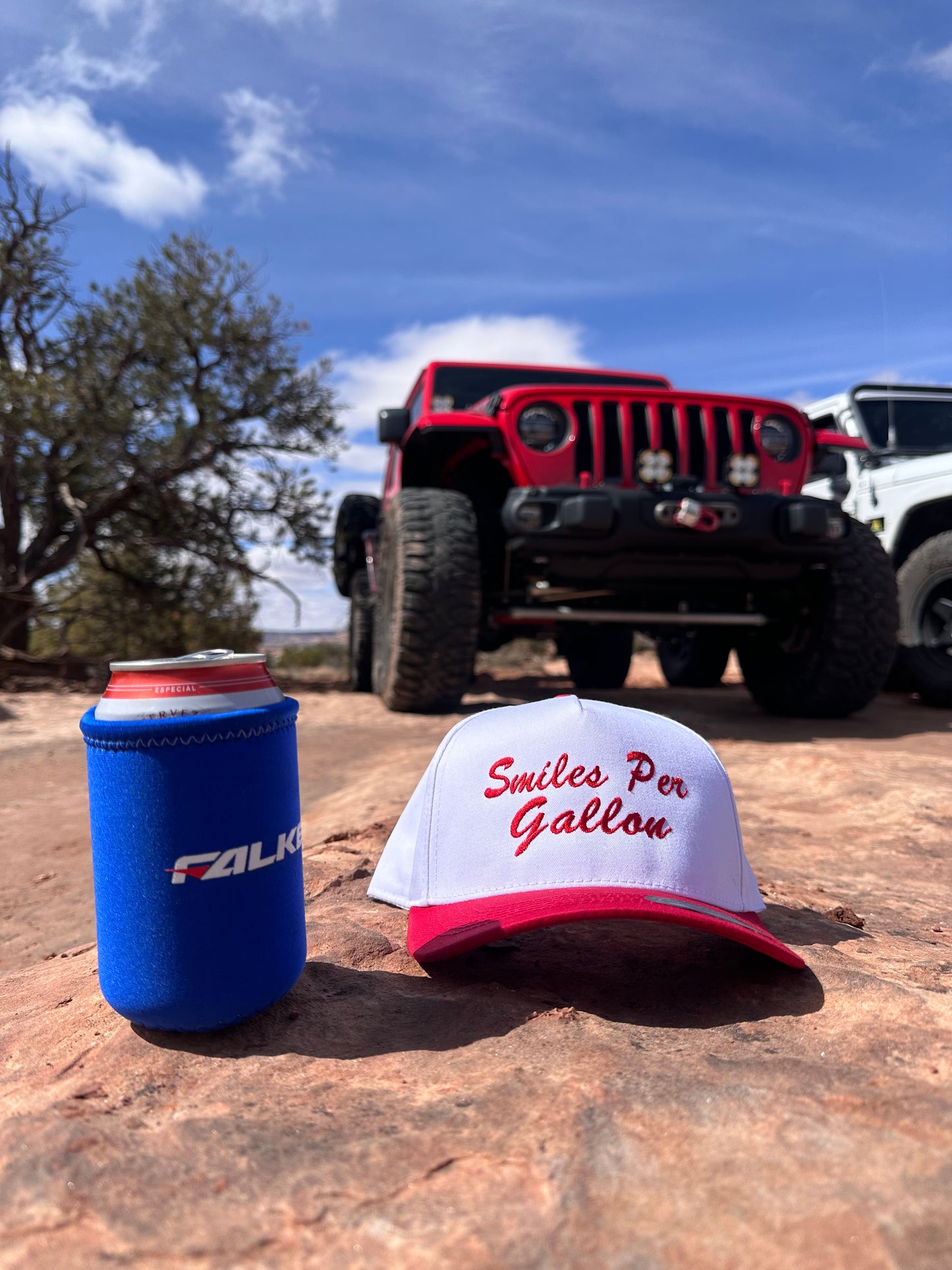 Smiles per Gallon red A frame SnapBack