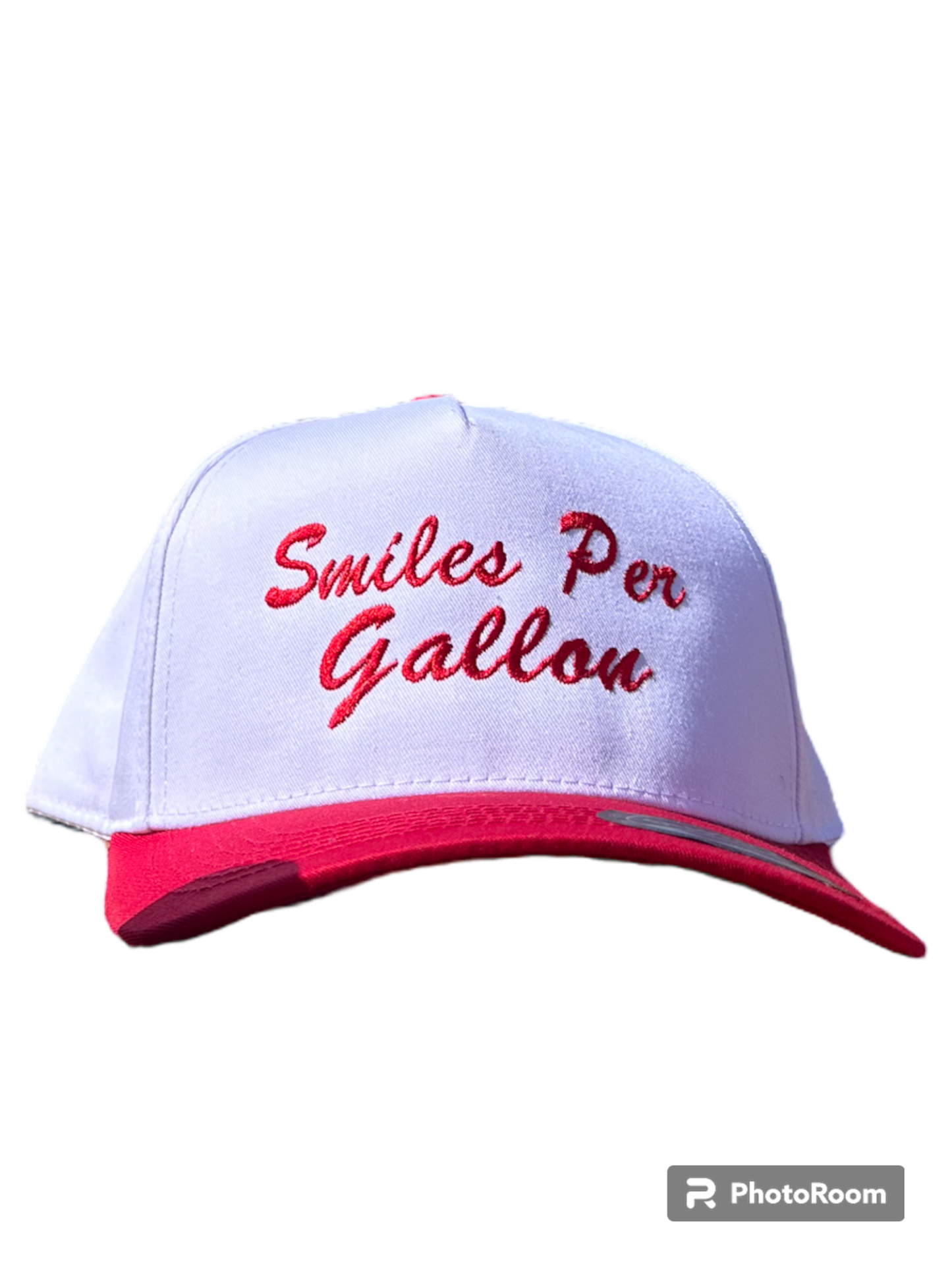 Smiles per Gallon red A frame SnapBack