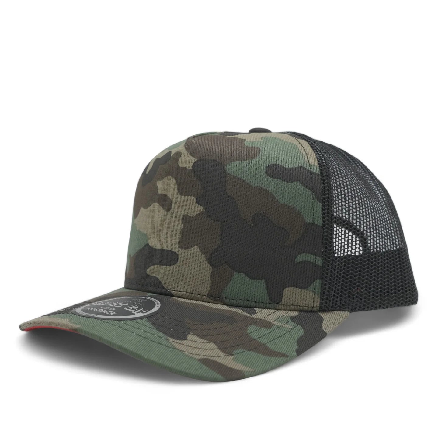 Camouflage 5-Panel Mesh Trucker Hat| Red Bottoms