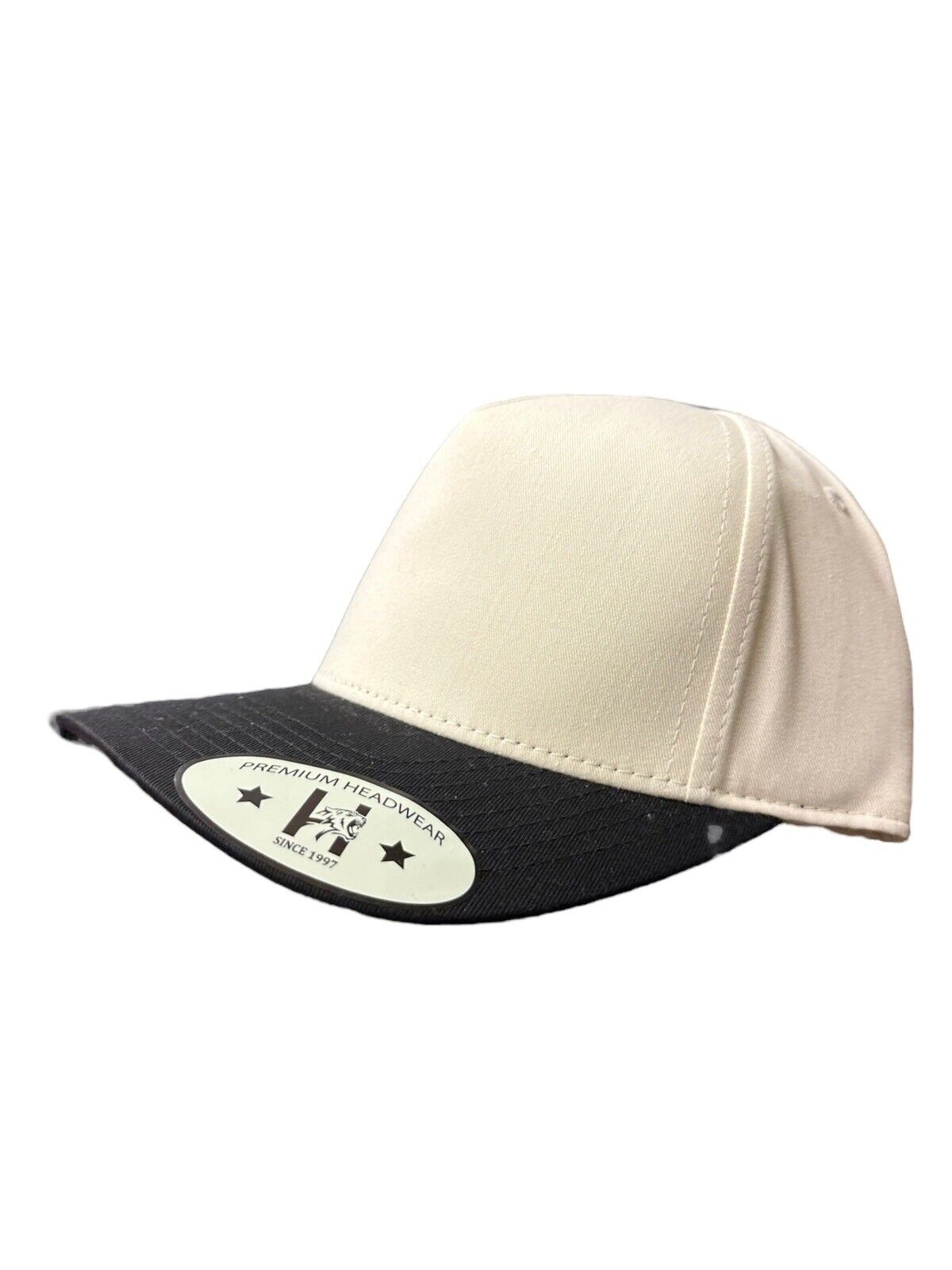 Cream and Black A Frame Snapback hat